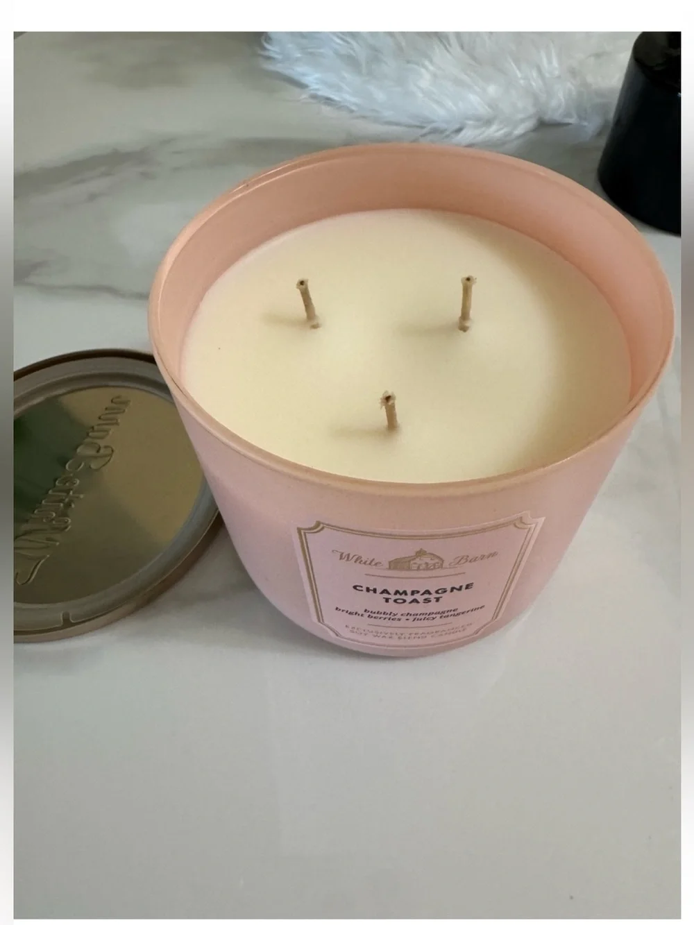 Bath & Body Works White Barn Champagne Toast Scented 3-Wick Candle - Pink new